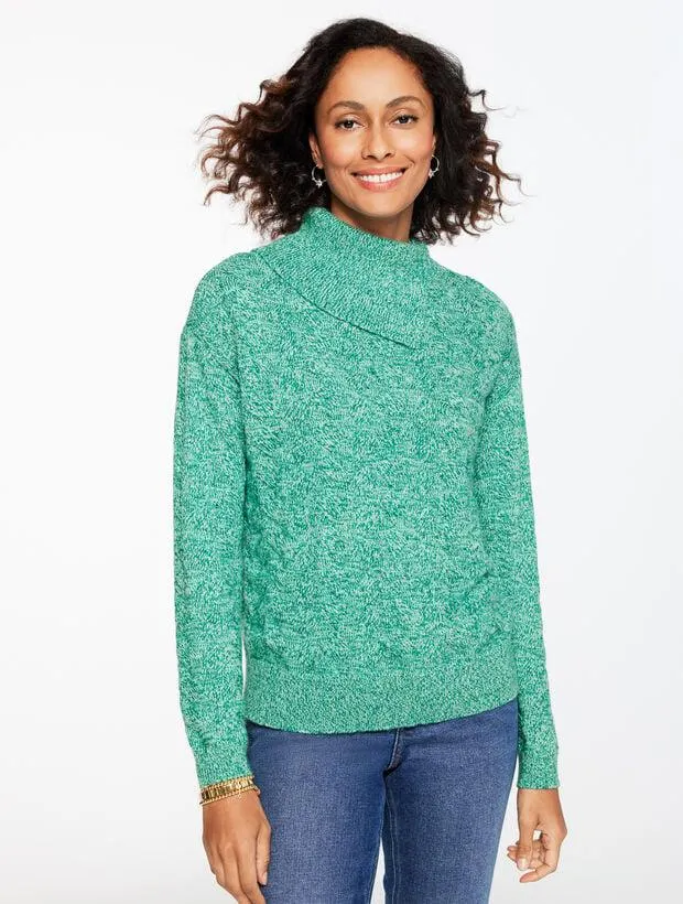 Basketweave Split Neck Sweater - Marl