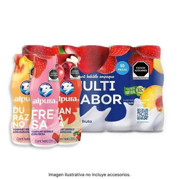 Yoghurt bebible Alpura multi sabor 10 pzas 220 g c/u