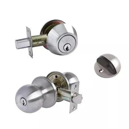 Combo 1 Perilla Entrada + 1 Cerrojo Doble + Tope Acabado Níquel Satín