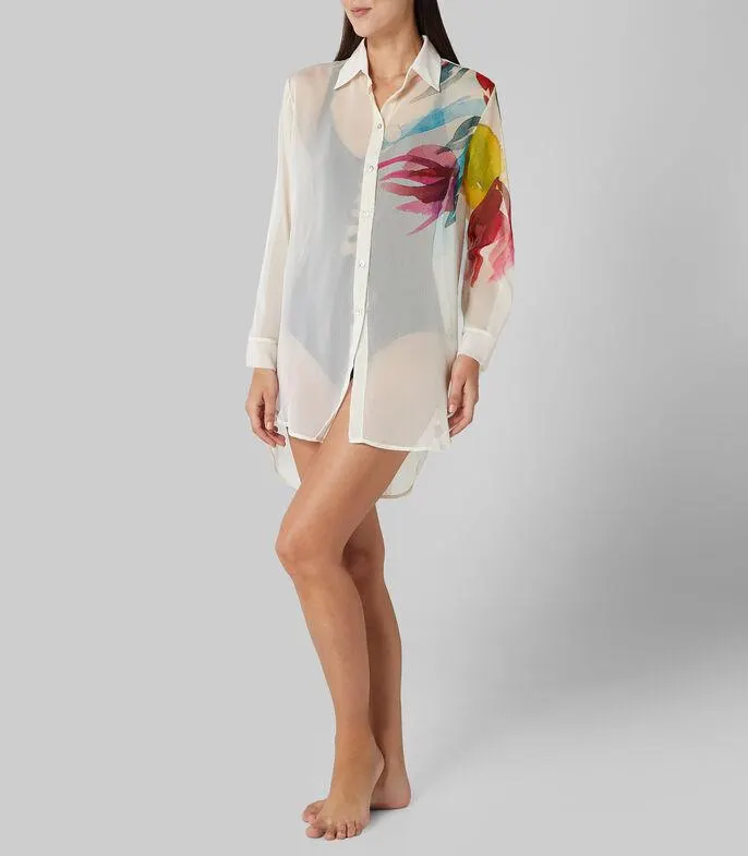 Camisa para playa estampada con manga larga Mujer