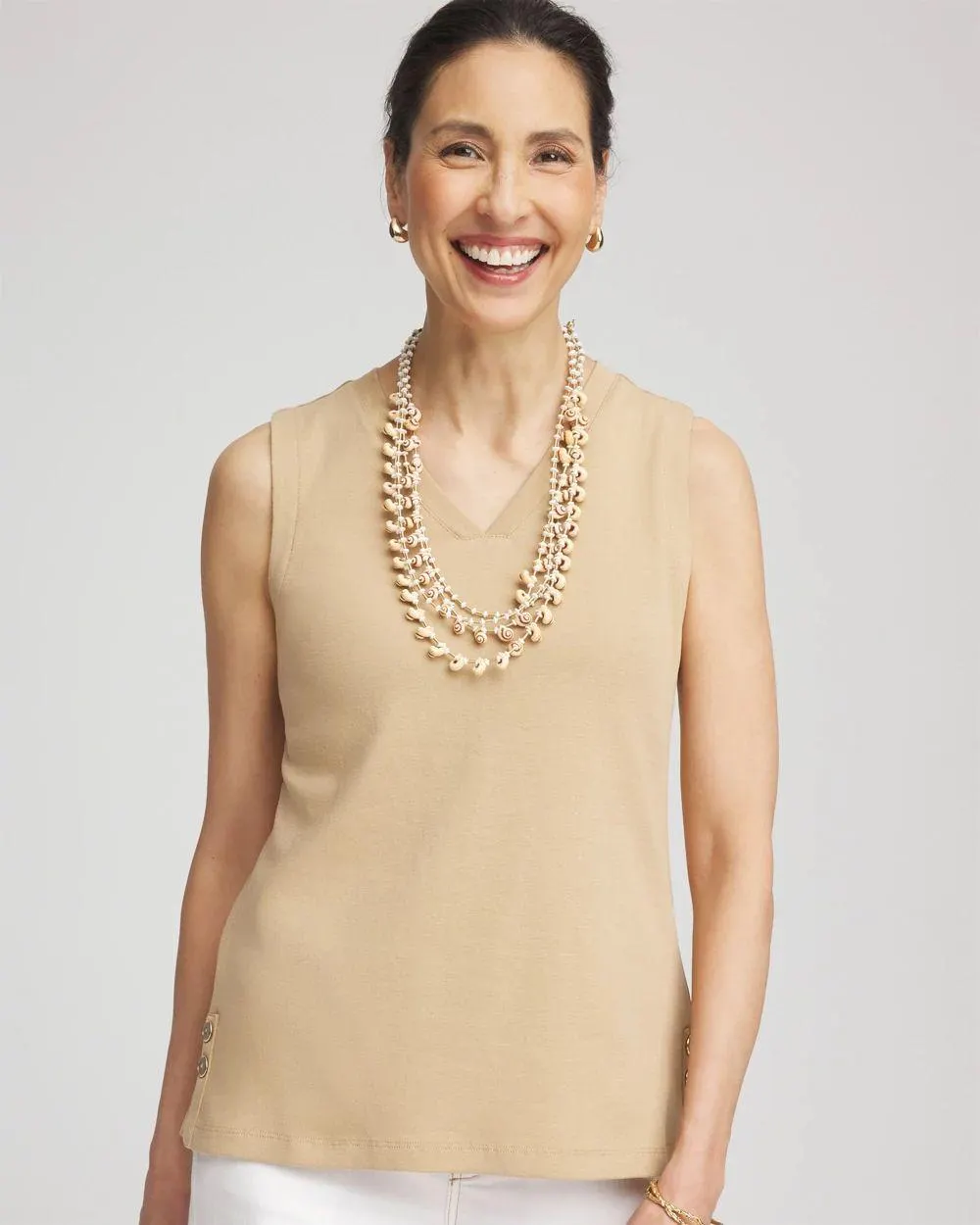 Sleeveless V-Neck Button Tank