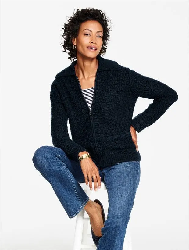 Textured Zip Front Cardigan