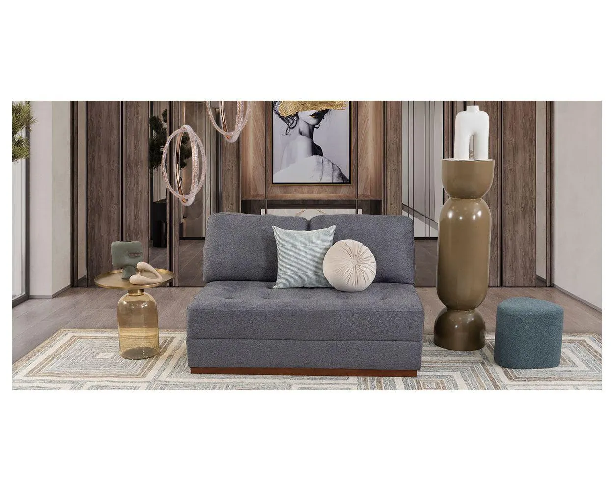 Sofá 2 Plazas Sin Brazos Tifany Plus Gris Smoke
