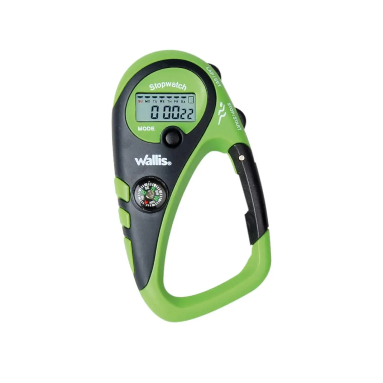 Cronómetro, 4 funciones, con gancho para colgar y brújula, verde con negro