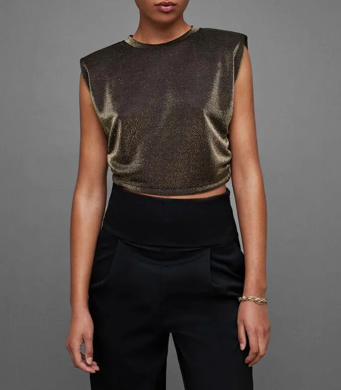 Blusa crop top con inserción de hilo metálico sin mangas Mujer