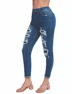 Jeans skinny Devendi corte cintura alta para mujer