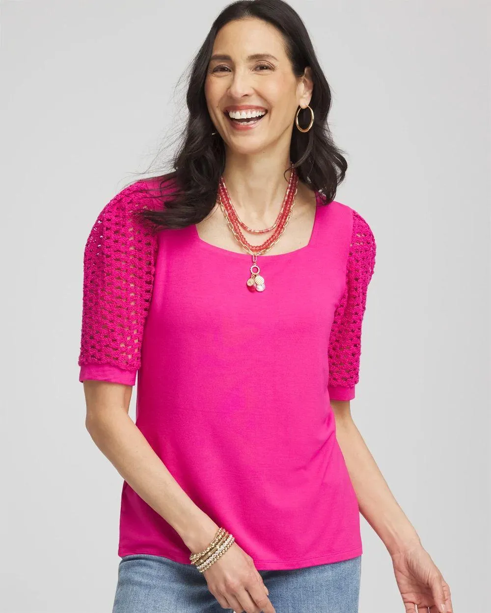 Touch of Cool ™ Crochet Lace Square-Neck Tee