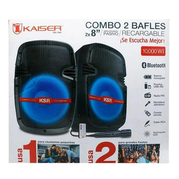 Combo 2 Bafles 8 Pulgadas Kaiser Recargables