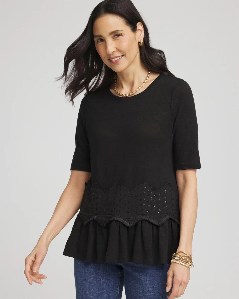 Chevron Sequin Peplum Linen Tee