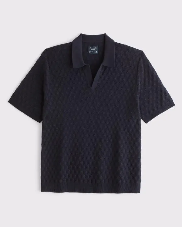 Pointelle Stitch Johnny Collar Sweater Polo
