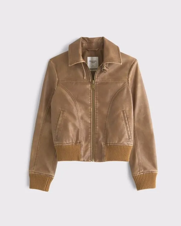 Vegan Leather Shrunken Bomber Jacket