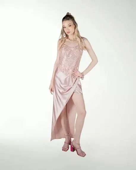 VESTIDO CL CORSET CON FALDA DRAPEADA