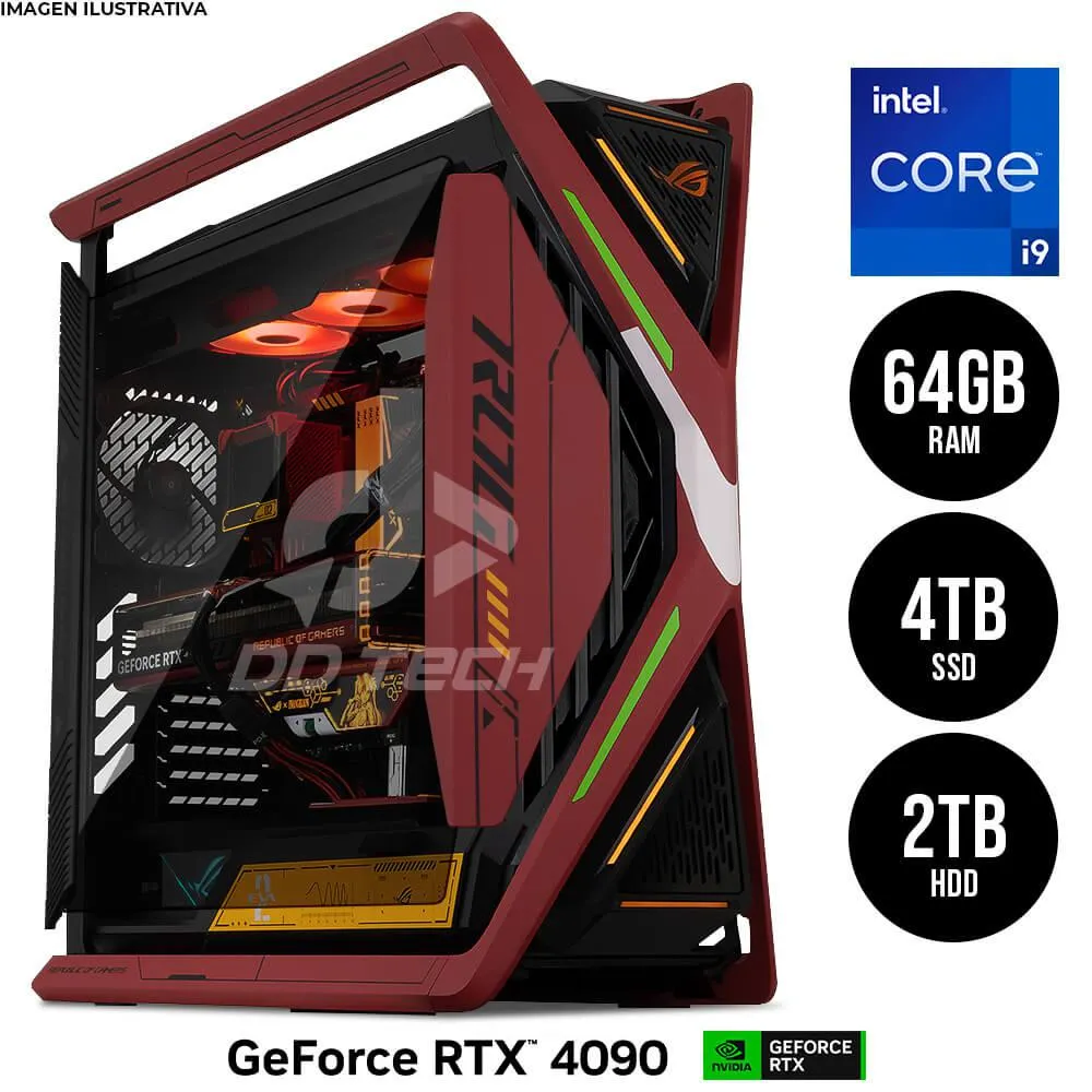 Computadora PRIDE GAMING PBA EVA-02 / NVIDIA® GeForce RTX™ 4090 / INTEL CORE I9 13900K / 64GB RAM / 4TB SSD M.2 NVMe / HDD 2TB / ENF. LIQ. 360MM RGB / 1000W 80+ PLATINUM / EDICIÓN LIMITADA