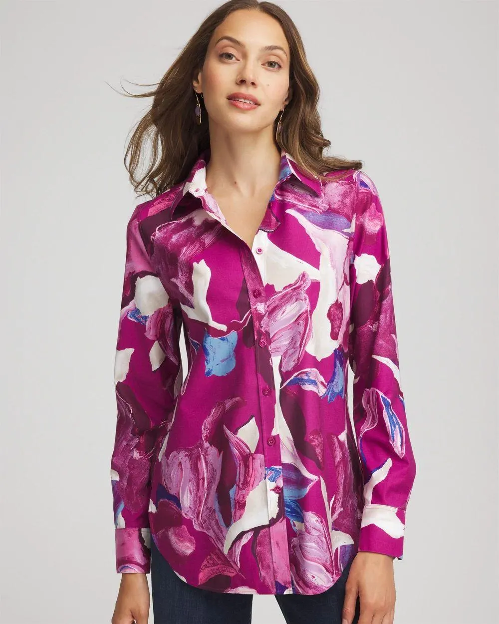 No Iron ™ Floral-Paint-Print Shirt