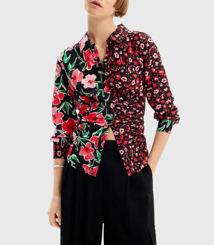 Camisa Manga Larga con Flores Mujer