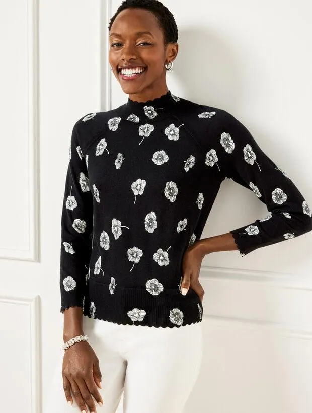 Scallop Edge Raglan Sweater - Deco Flower