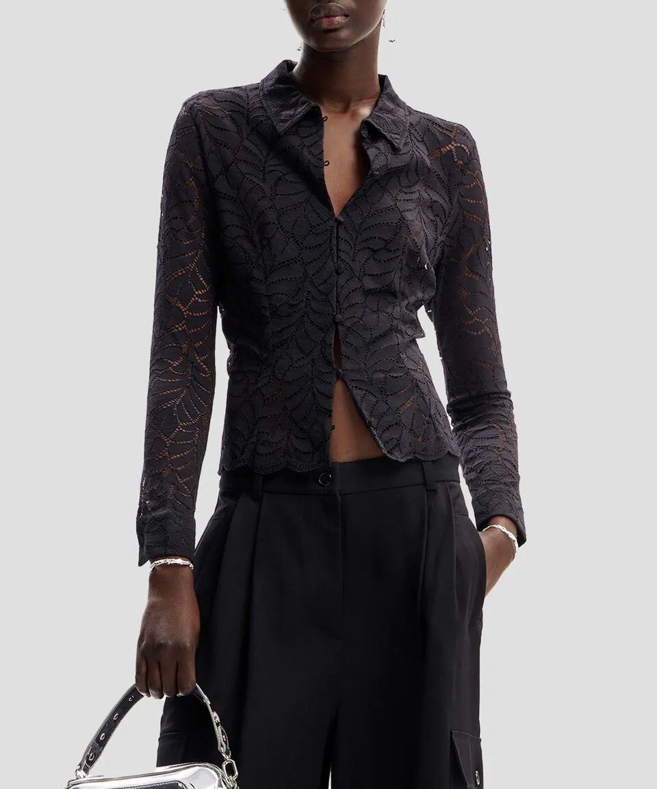 Blusa de encaje y manga larga Mujer