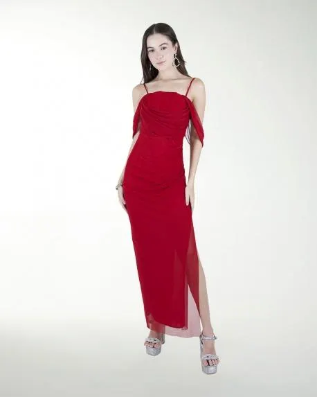 VESTIDO CL DRAPEADO CON ABERTURA