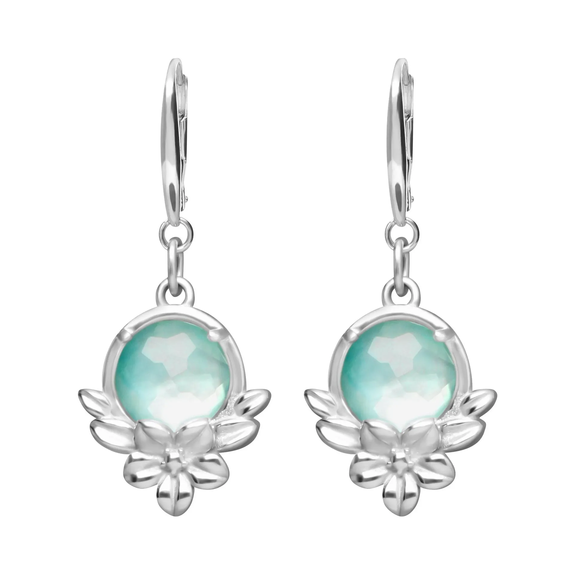 Aretes Mujer Plata 925 Mensaje Amor Flor Hojas Madreperla Verde