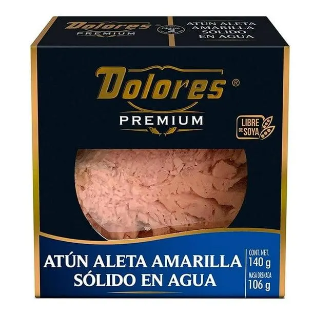 Atún Dolores premium aleta amarilla en agua 140 g