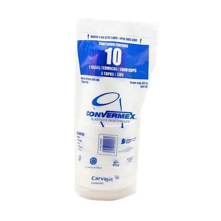 Vaso 32oz Y Tapa Convermex 5 Piezas