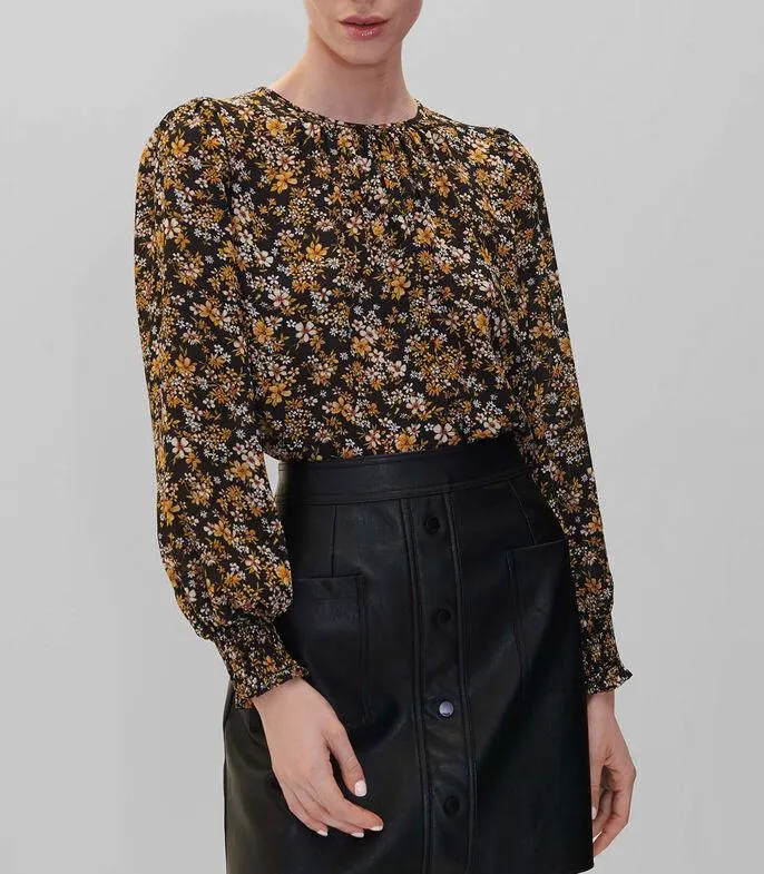 Blusa Estampado Floral Puños Enresortados Mujer