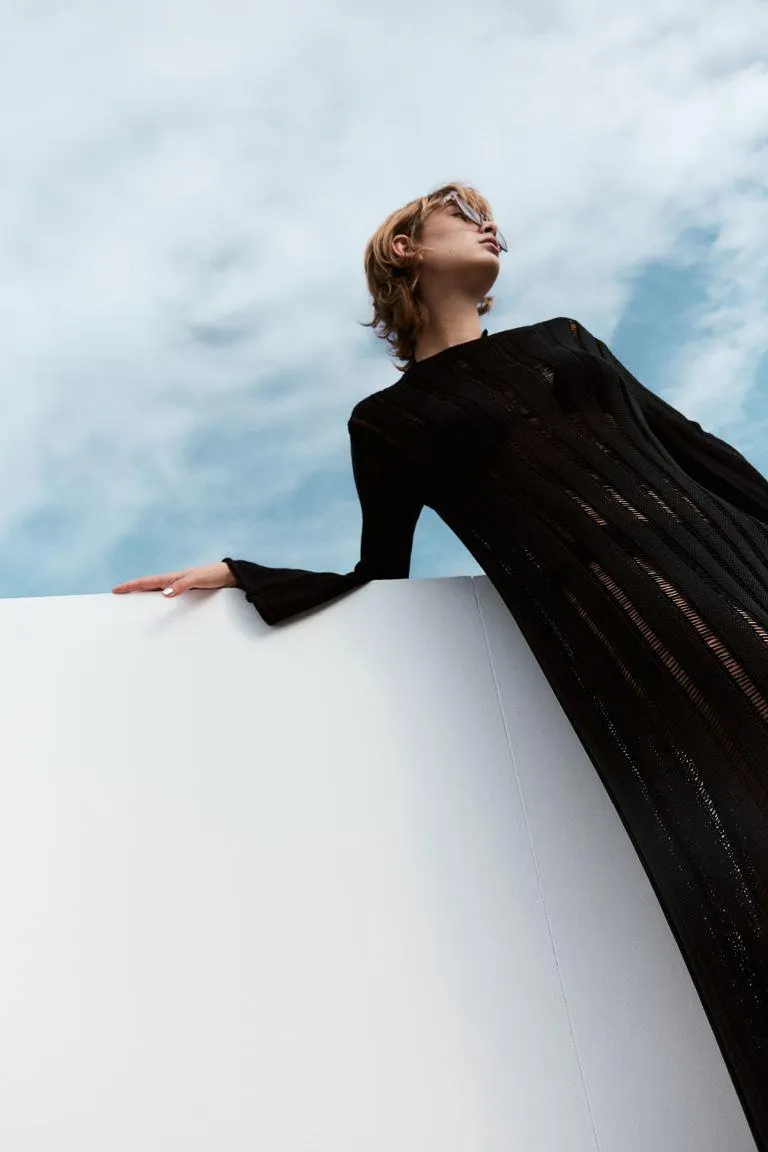 Ladder-stitch-look knitted dress