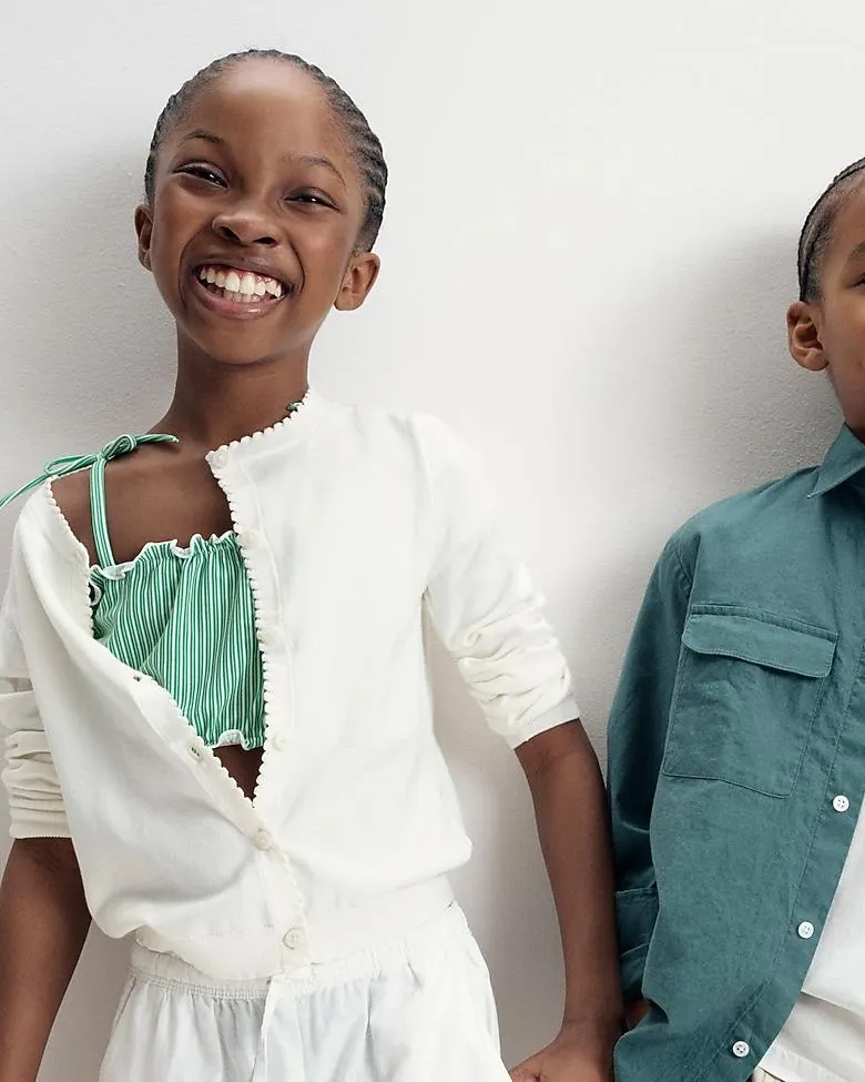 Girls' scalloped lightweight cotton cardigan sweater