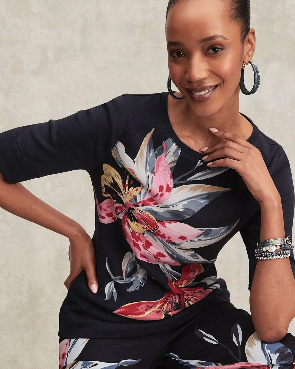 Floral Jewel Neck Tee