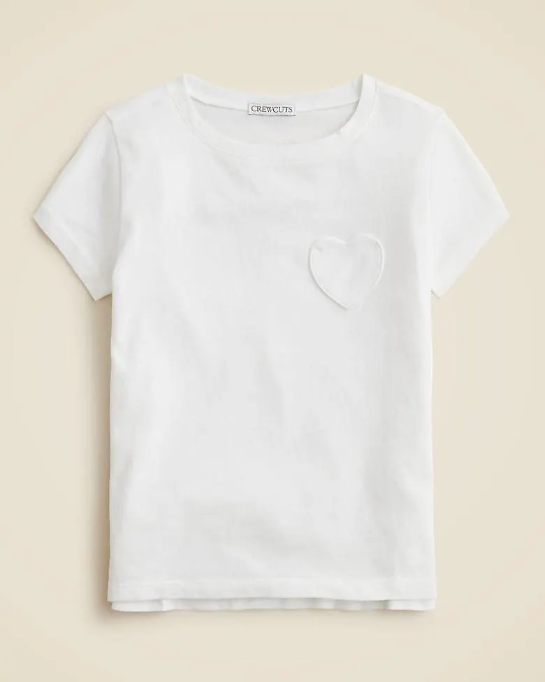 Girls' short-sleeve heart-pocket T-shirt in vintage jersey