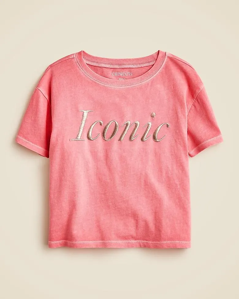 Girls' short-sleeve "iconic" graphic T-shirt with embroidery
