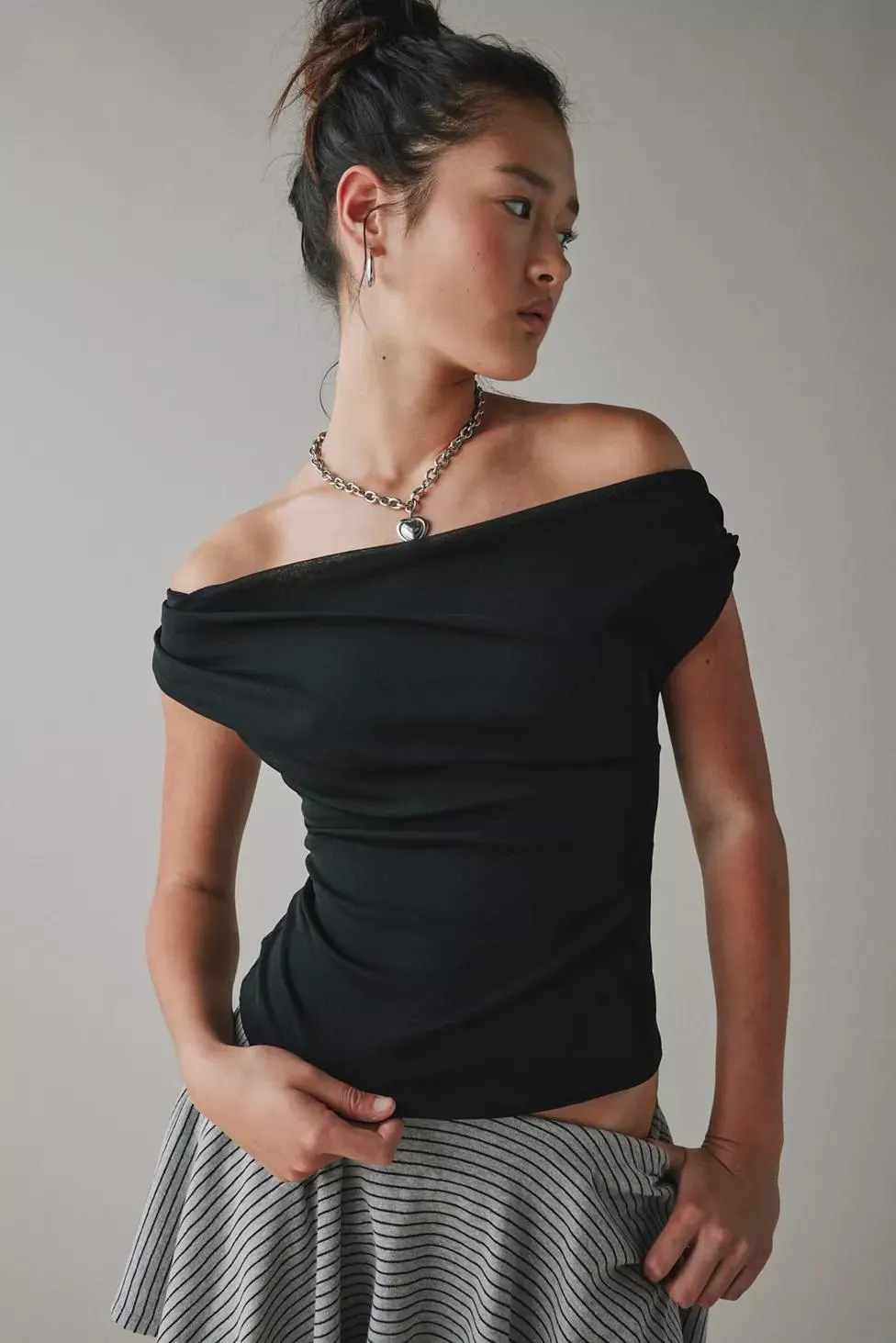 UO Fia Mesh Off-The-Shoulder Crop Top