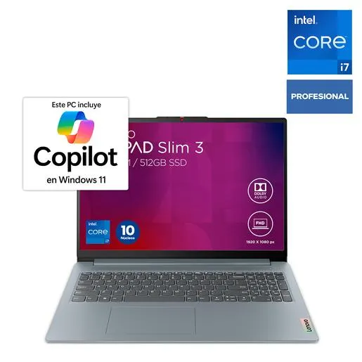 Laptop Lenovo IdeaPad Slim 3 15IRH8 Intel Core i7 FHD 15.6 pulg. 512gb SSD 16gb RAM Gris
