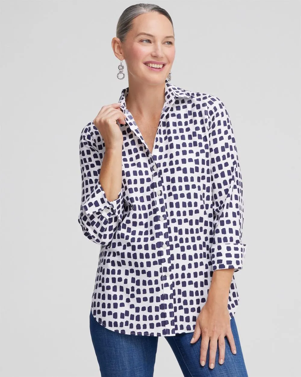No Iron™ Stretch Square Dots Shirt