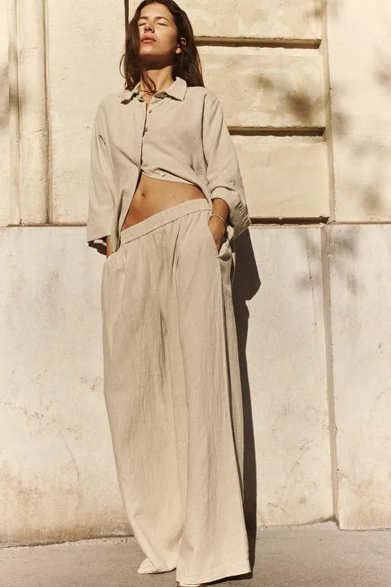 PANTALÓN ANCHO CON LINO