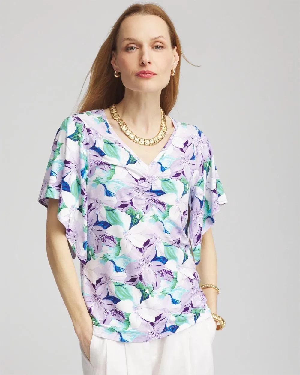 Touch of Cool ™ Lily Handkerchief-Sleeve V-Neck Tee