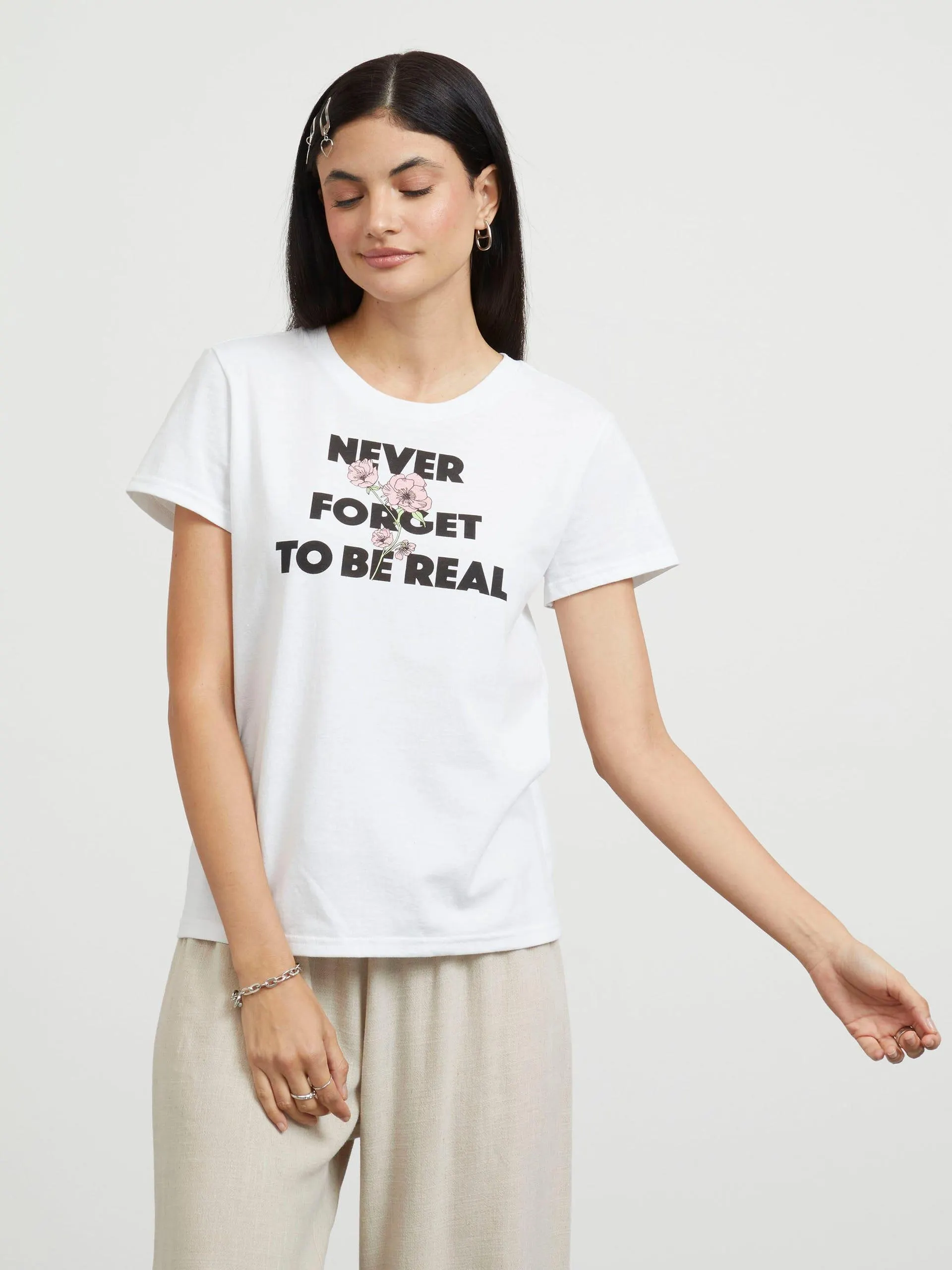 Playera Manga Corta Estampada Blanca