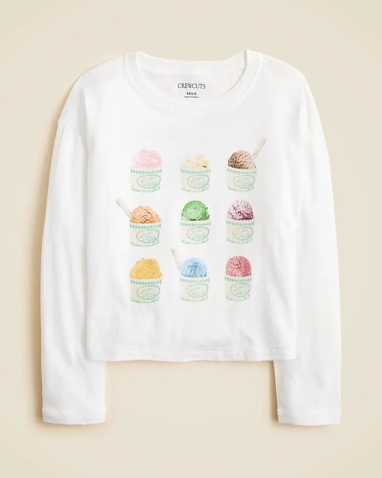 Girls' long-sleeve gelato graphic T-shirt with sequins