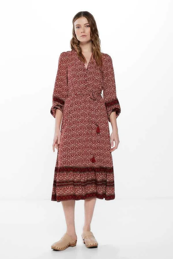 Vestido midi camisero cenefas