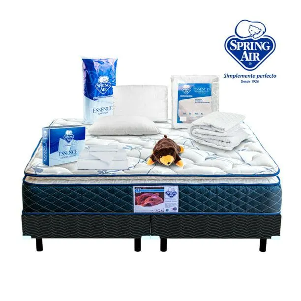 Colchón King Size + Box + 2 Almohadas Spring Air + Cubre Colchón King Size + Juego de Sabanas King S Spring Air Carmín