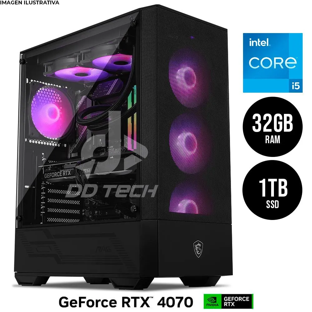 Computadora PRIDE MSI PRO BLACK / INTEL CORE I5-14600KF 3.5 GHZ / RTX 4070 / 32GB RAM / 1TB M.2 / ENF. Liquido 240mm / 650W 80+ Bronze