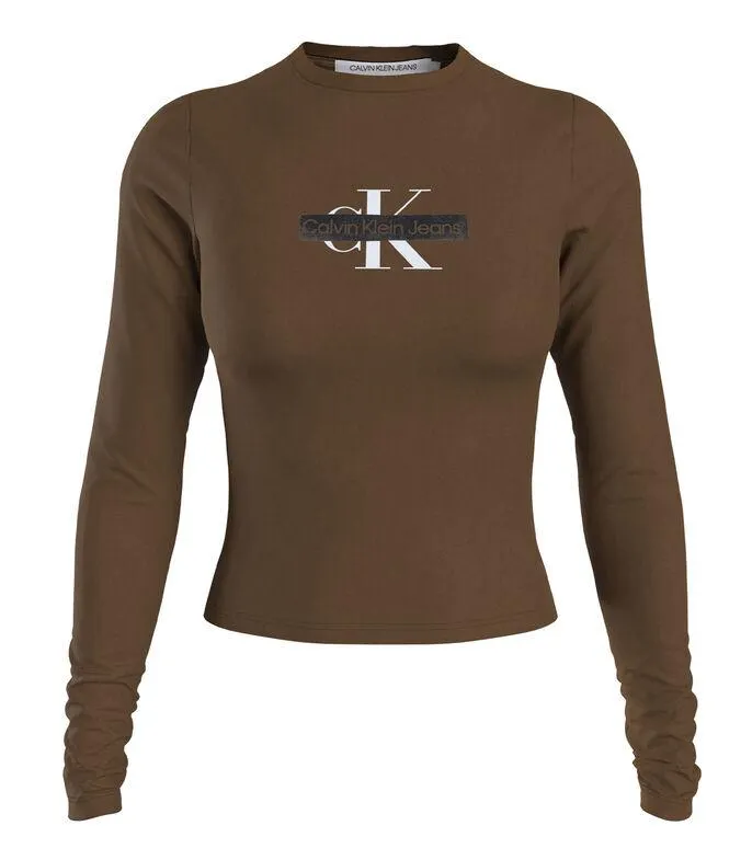 Playera de cuello alto y manga larga estampada Mujer