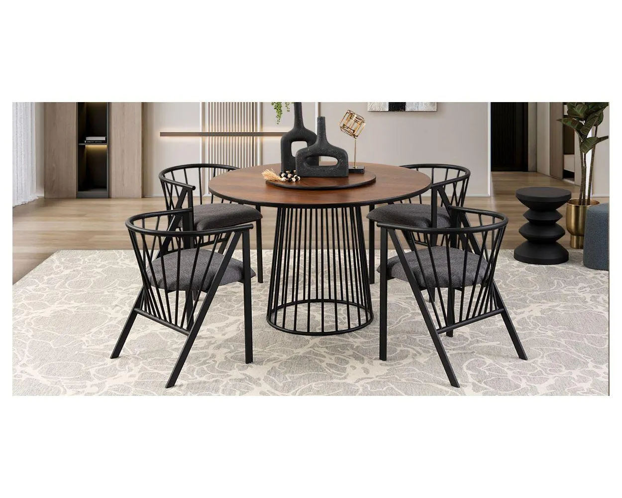 Comedor Redondo Tammy Gris 5 Piezas