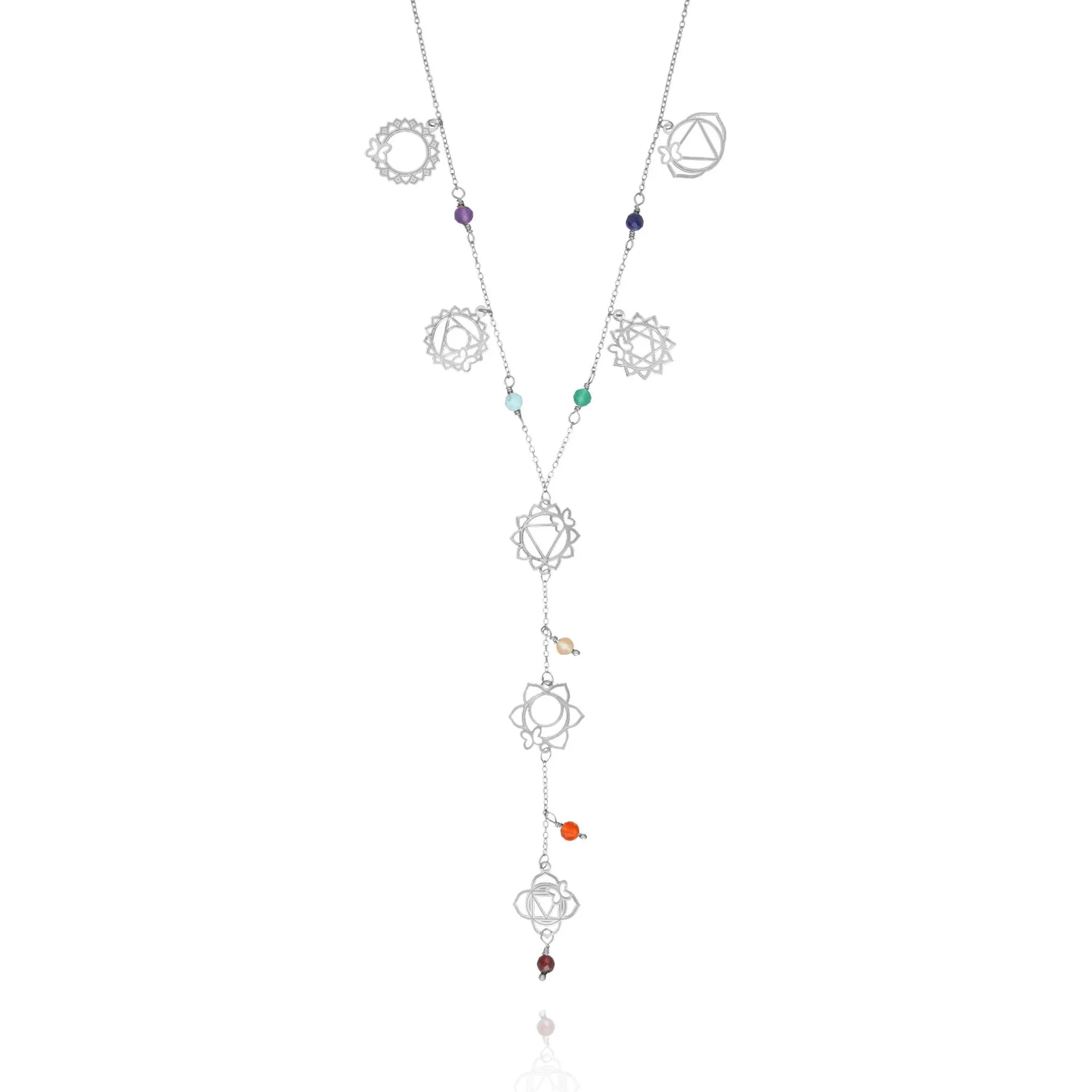 Collar Lariat Mujer Plata 925 Chakras 7 Charms / 7 Piedras