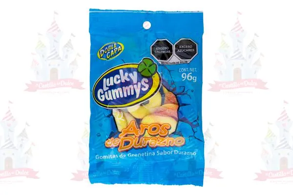 LUCKY GUMMYS GOMA AROS DE DURAZNO 12/10 PZA 96 GRS