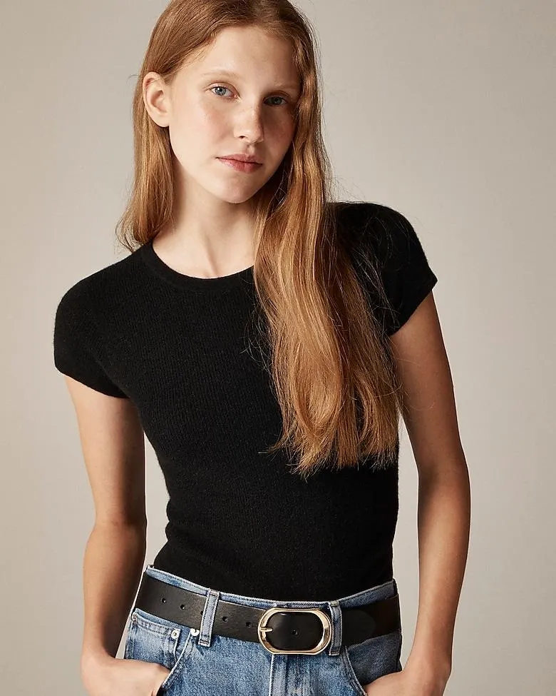 Ribbed featherweight cashmere tee