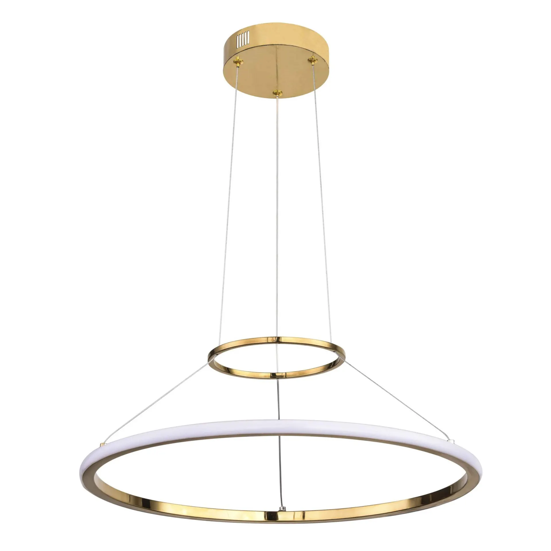 Lámpara colgante led forma de aro de acero inoxidable en acabado oro con cable de 3m