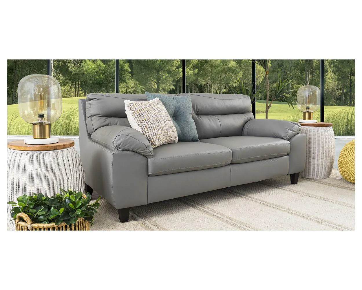 Sofá 3 Plazas Piel Match Bolton Gris