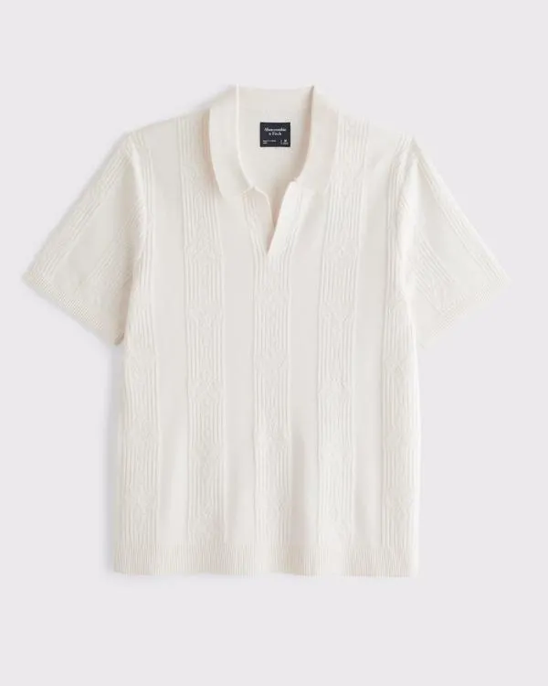 Textural Striped Johnny Collar Sweater Polo