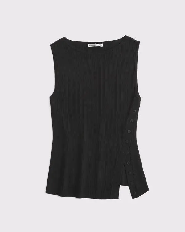 Asymmetrical Button Sweater Tank